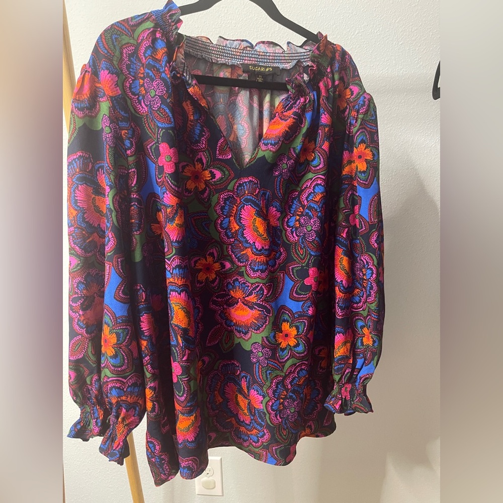 Sugarlips Multicolor Floral Peasant Blouse - Black, Blue, Pink, Orange, Purple